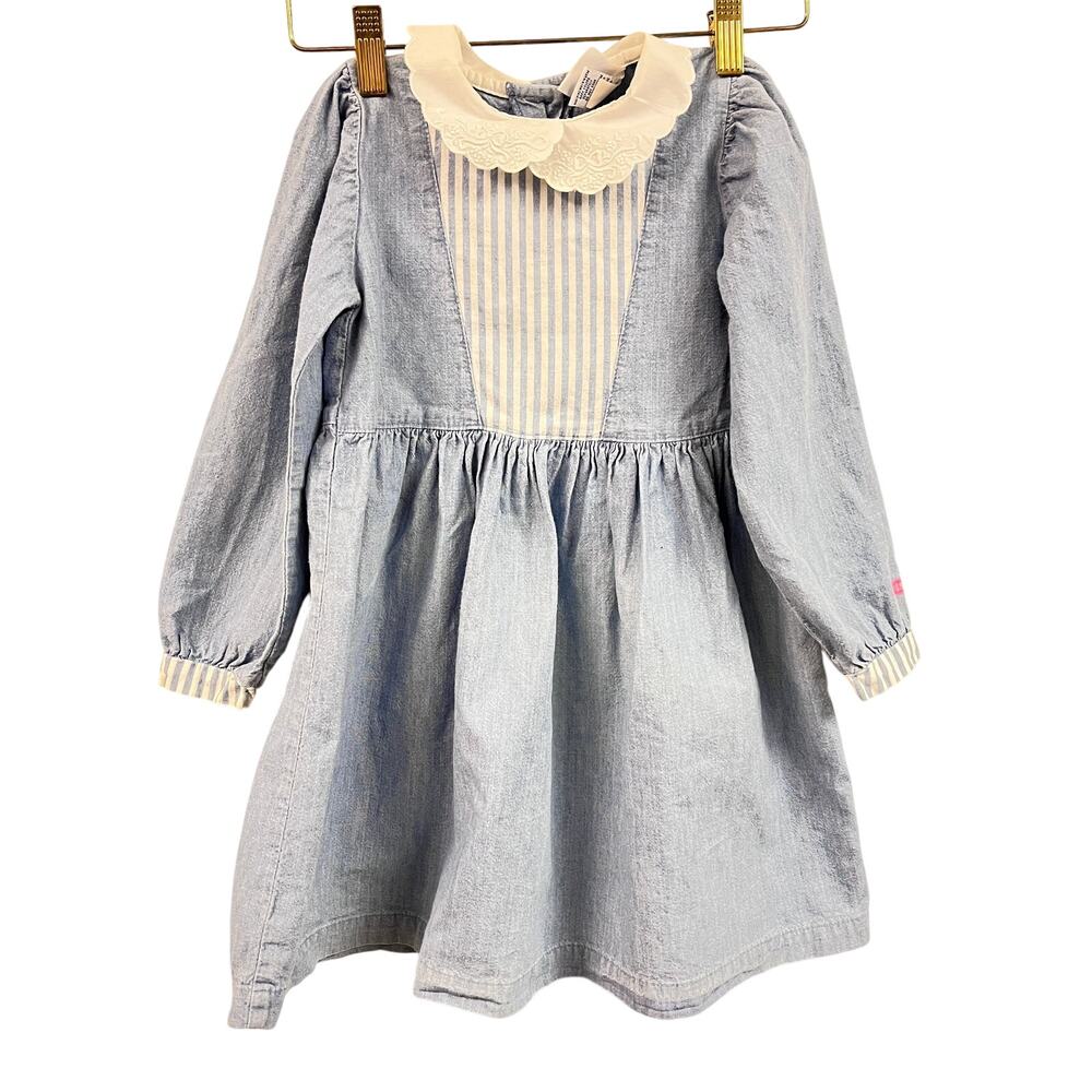 vintage Osh Kosh B'Gosh Girls 5 chambray long sleeve dress ruffle collar stripe